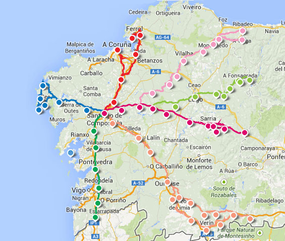 mapa caminos en galicia